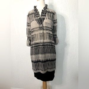 Lumiere sheer shirt dress in black and cream tribal print